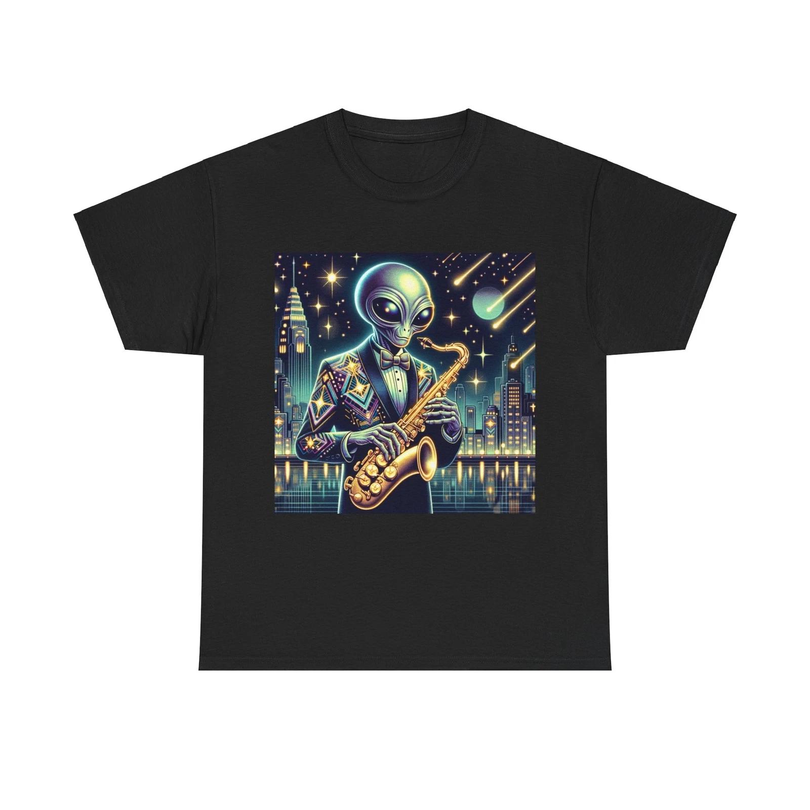 Unisex Adult T Shirt Alien Jazz Virtuoso Art Deco Cityscape Retro Sci Fi Quirky XL