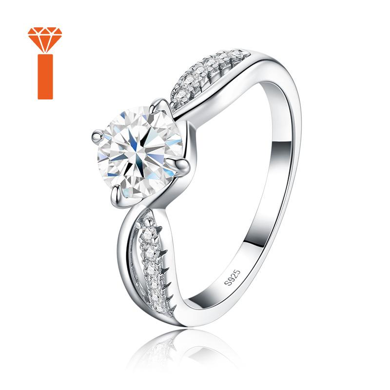 Spot Inventory Available 1ct Round Cut Moissanite Solitaire Engagement Ring Twist Split Pave Shank S925 Silver Elegant Rings