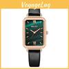 Montre Quartz Carrée à Bracelet en Cuir Vert avec Indicateur 24 Heures pour Femmes