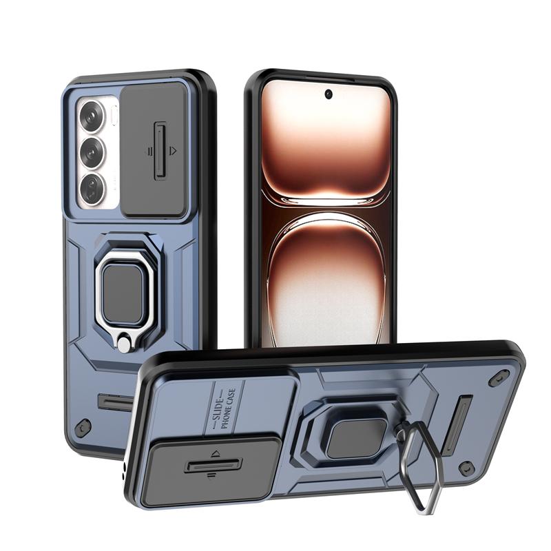 Shockproof Armor Slide Lens Camera Case For OPPO Reno 12 Reno12 Reno 13 Pro Reno13 Stand Holder Ring Back Cover