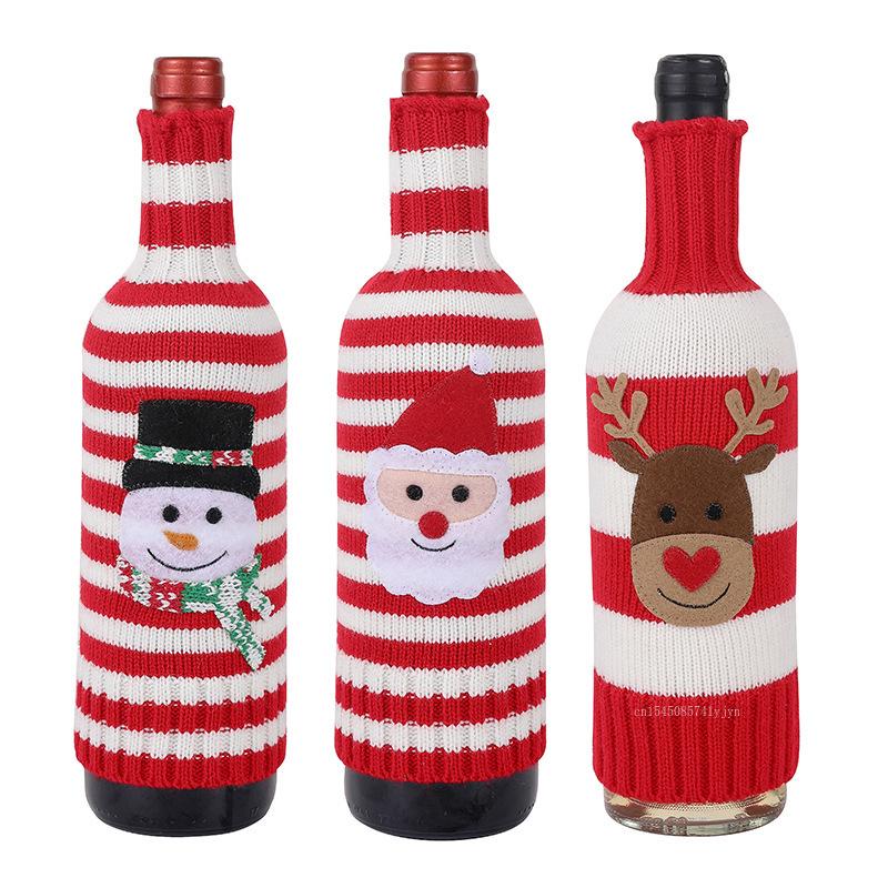 Christmas Wine Bottle Cover Set Santa Snowman Woven Wine Bottle Bags for Christmas Party Dinner Table Decorations New Year Gifts