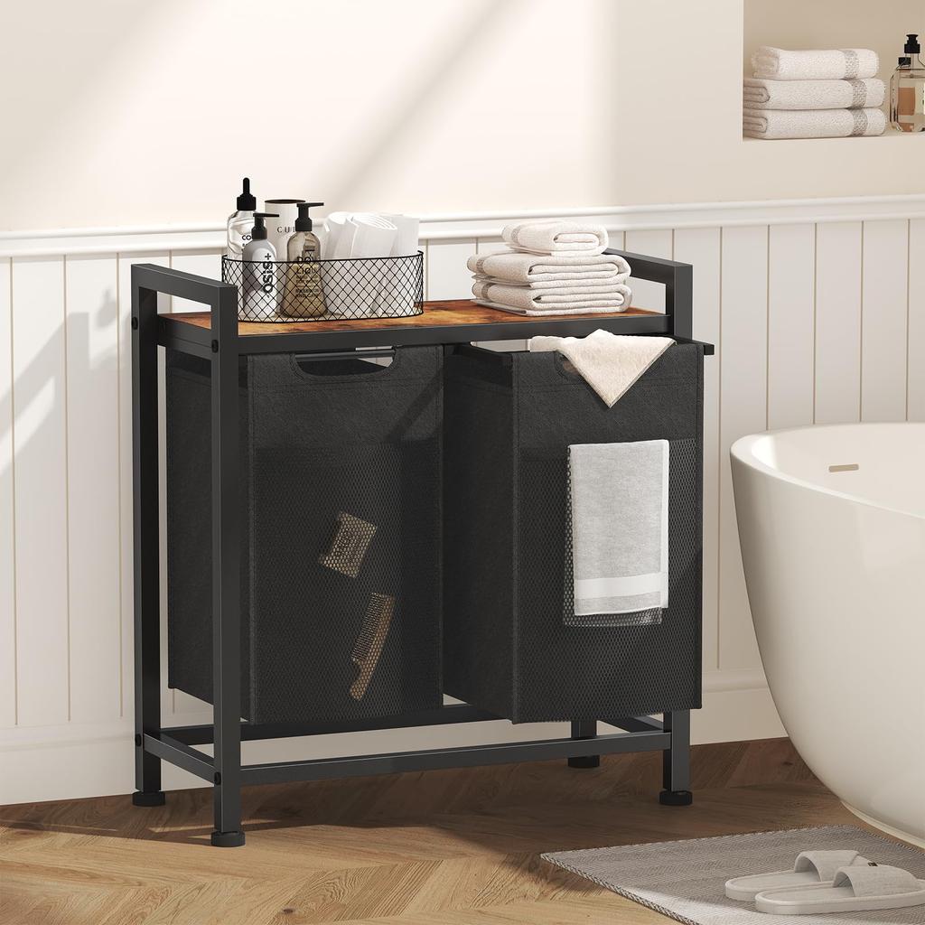 Sweetcrispy Laundry Basket with Laundry Sorting Basket Large Waterproof with Top Laundry Storage Laundry Vintage Style Casters, Rack, (1/2/4 Baskets),