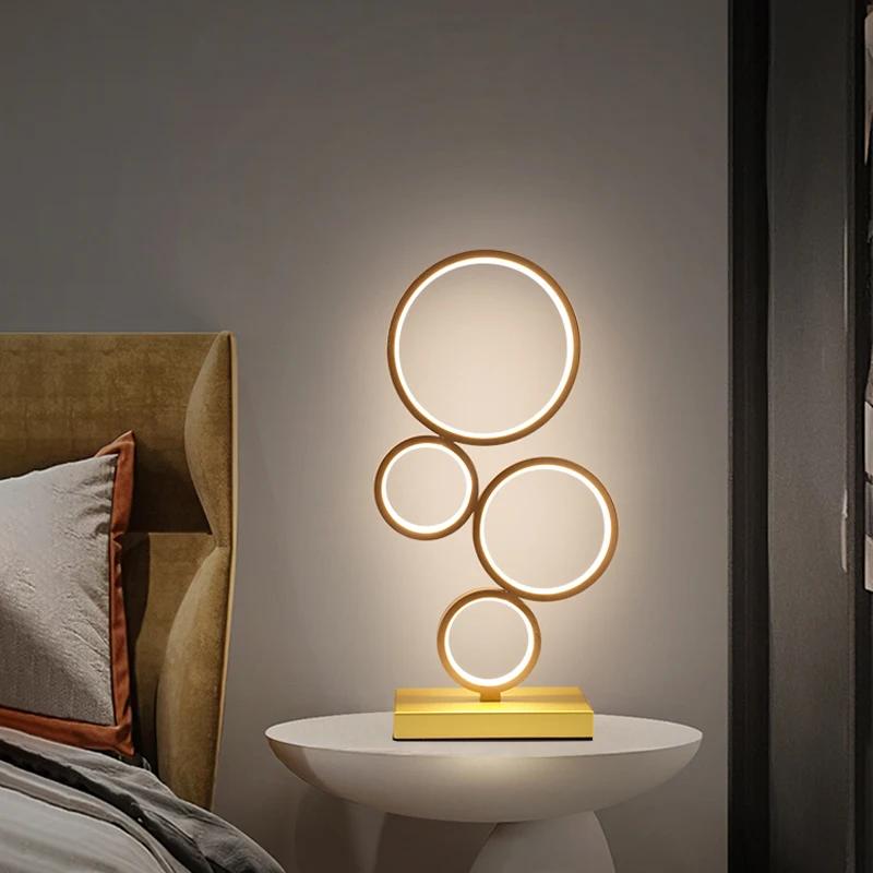 Simple LED Table Lamps Nordic Bedroom Bedside Lamp Modern Iron Art Circle Table Lights Hotel Home Living Room Desk Light Fixture