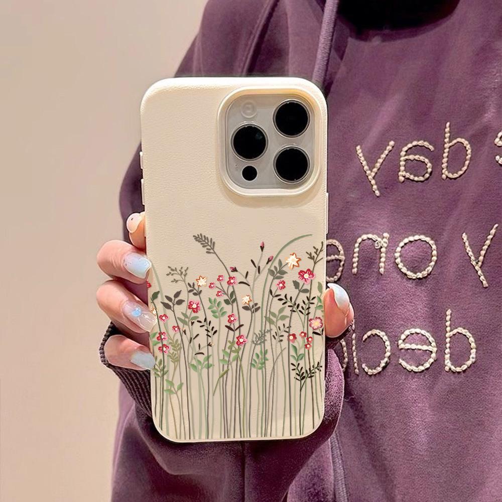 Personalized lines and flowers are suitable for iPhone17 Pro Max leather pattern mobile phone case 17 all-inclusive 15 large holes 16 soft case