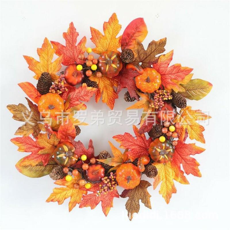 Harvest Wreath With Pumpkins Berries Vine Circle Halloween Thanksgiving Door Decor