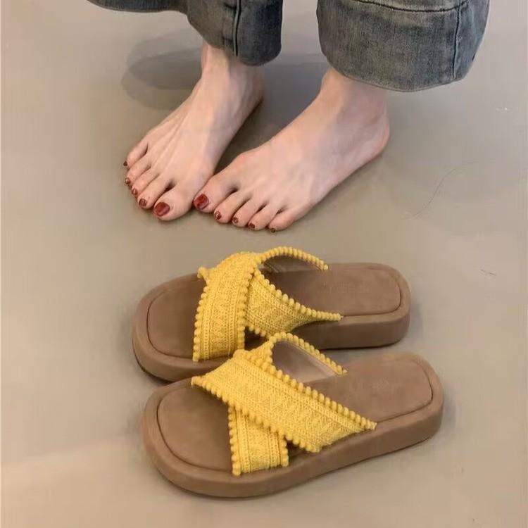 Fashion Girls Slippers Ethnic Style 2025 New Summer Versatile Soft Platform Children Casual Shoes Simple Non-slip Princess Slides Woven