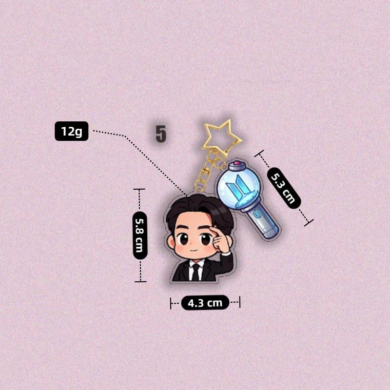 7pcs BTS Cartoon Suit Acrylic Keychain, Bangtan Boys Cartoon Figure with Army Bomb & Star Charm, Kpop ARMY Fans Bag Pendant