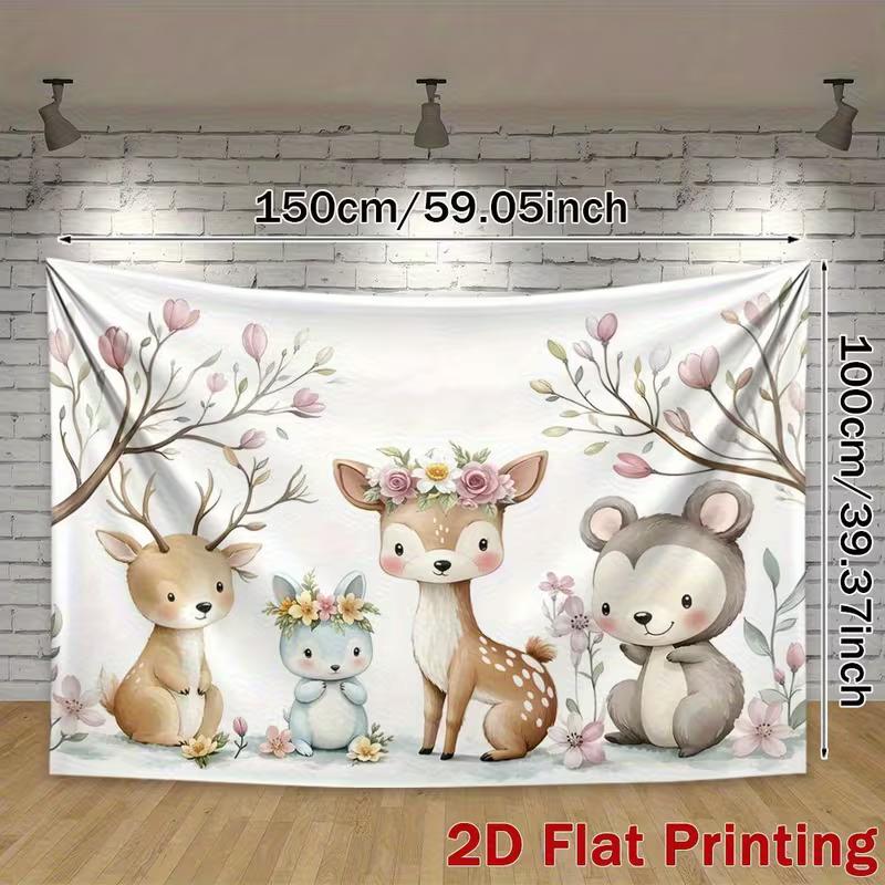 2D Whimsical Woodland Nursery Tapestry Adorable Creatures with Flower Crowns Art Print