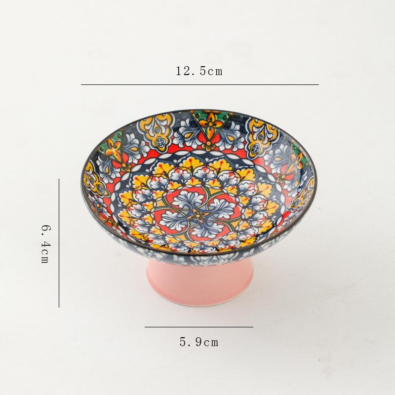 Retro Chinese Refreshments Tray Kitchen Organizers Tall Fruit Tray Chinese Snacks Dried Fruit Bowl Ceramic Decorative Tray Gift