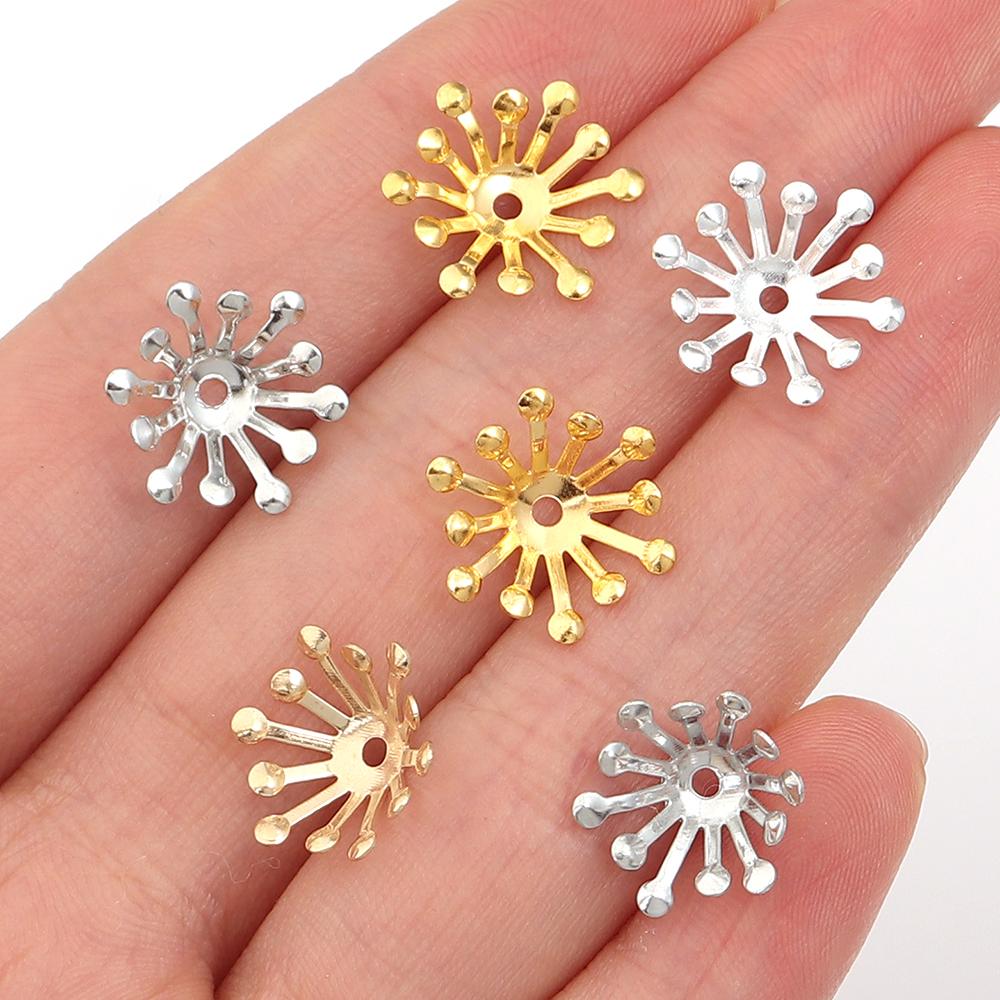 100pcs 13mm Flower Bead Caps Metal Iron Spacer Beads End Caps For Jewelry Making DIY Bracelets Necklace Decoration Accessories