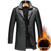 Giacca a vento da uomo di media lunghezza in vera pelle: Collo alla giacca, con velluto, Calda, Giacca Business Casual per Autunno/Inverno.