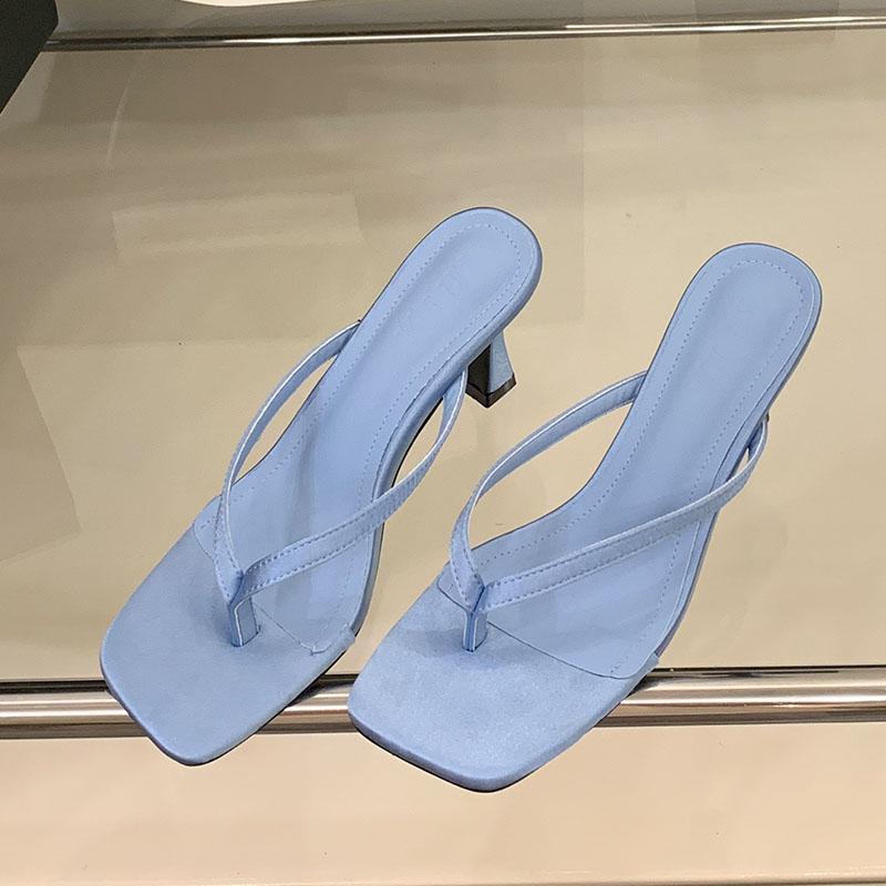 Fashion Fashion Square Toe Women High Heels Sandals Slippers Shoes Beach Female Slides Ladies Heeled Sandals Slippers Flip flops Shoes