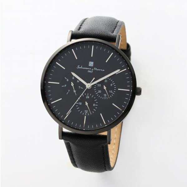 Salvatore Marra Watch Daily Waterproof Date Day Display Leather Strap BKBK SM22102-BKBK