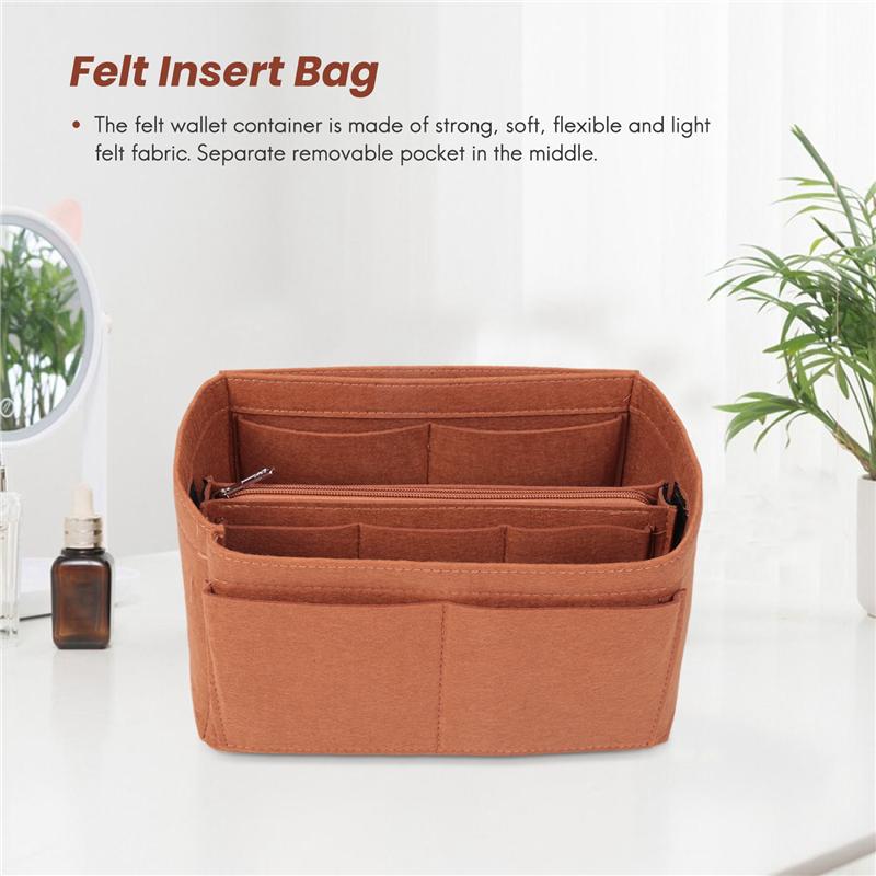 ABIYY-Home Storage Bag Purse Organizer Felt Insert Bag Makeup Organizer Inner Purse Portable Cosmetic Bags Storage Tote Coffee M
