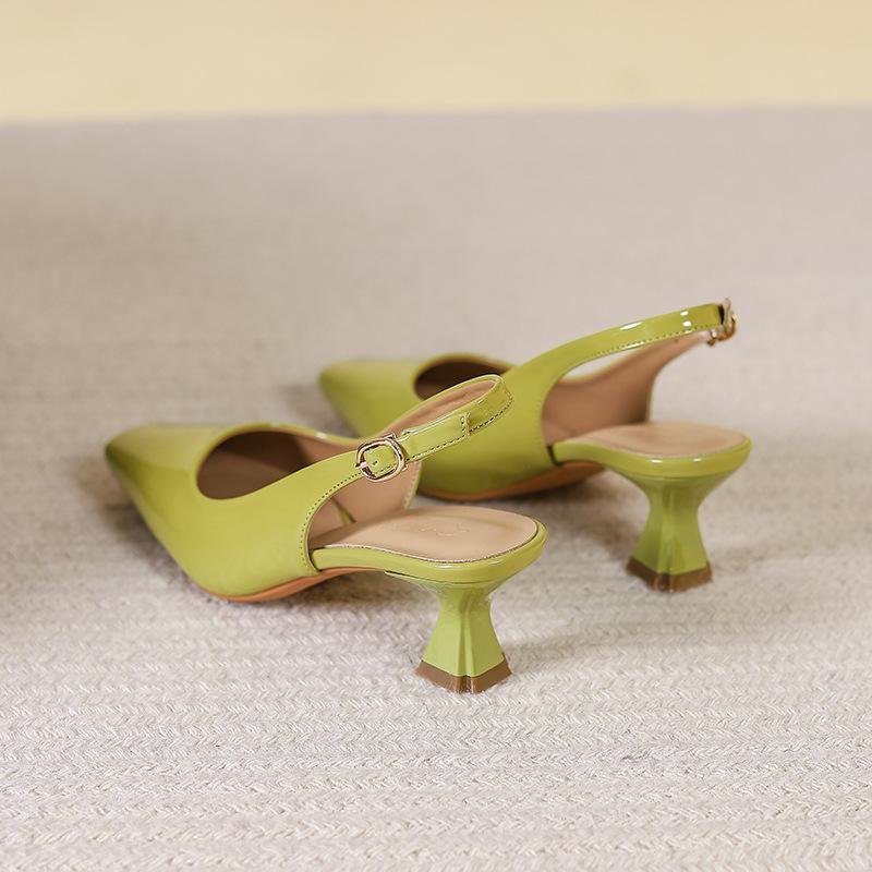 Square Head Rear Empty Single Shoes 2025 New French Bag Head Sandals Women's Summer Patent Leather Word with High Heels Stiletto