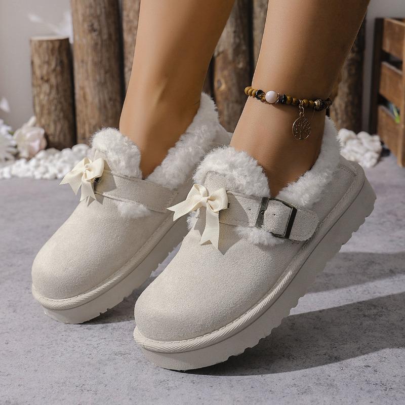 Autumn and Winter New Large-size Mao Mao Boken Half-drag Muffin Bottom Buckle and Velvet One-pedal Round-head Cotton Shoes
