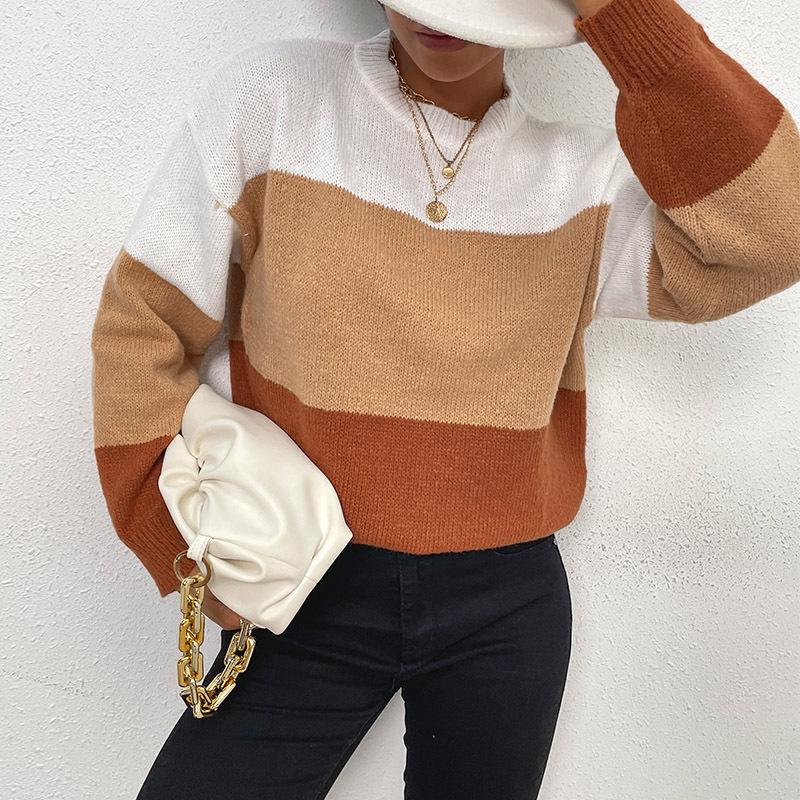 Hundred Percent Clothing: 2025 Autumn/Winter Women's Gradient Striped Round Neck Sweater