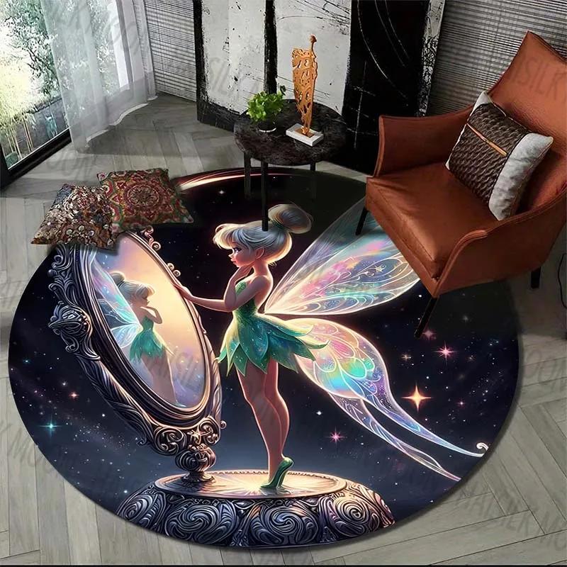 Fairy Princess Round Rug Flannel Printed Carpet Magical Design Kids Room Decor Cozy Soft Floor Mat Home Decoration Indoor Use