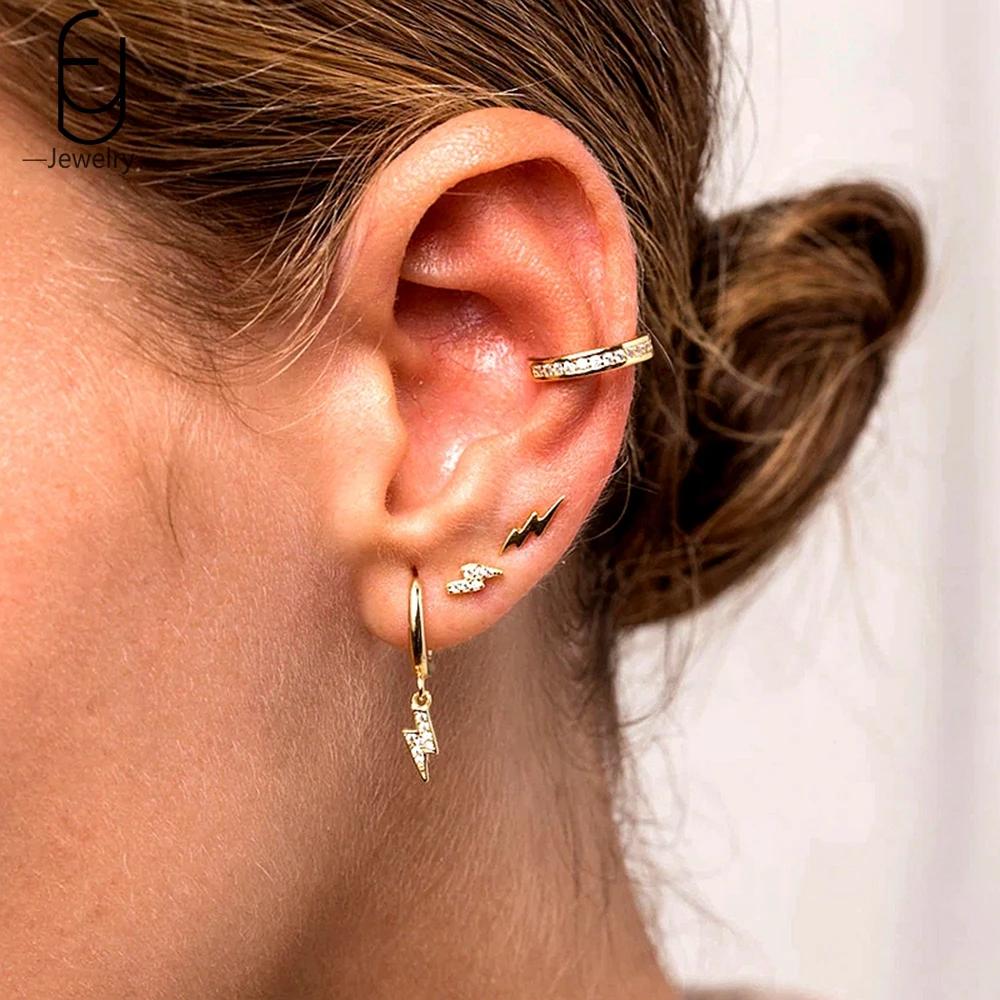925 Silver Needle Vintage Gold Earrings for women Fashion Lightning Pendant Hoop Earrings Wedding High Luxury Jewelry