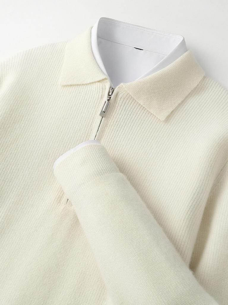 Men's Business Casual Pure Wool Half-Zip Polo Sweater - Autumn/Winter Loose Knit Pullover