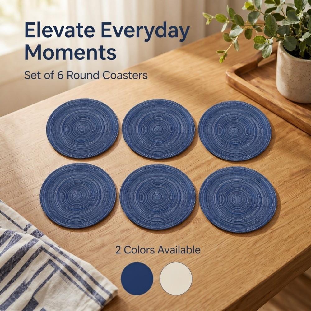6Pcs White Woven Coasters Round Diatomite Coasters Tabletop Decor Round Coasters Kitchen