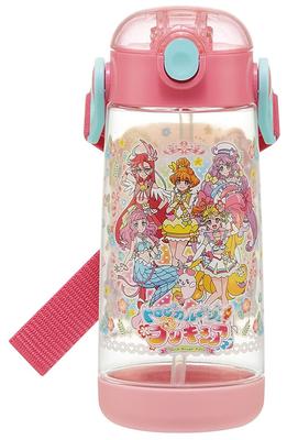 Skater Water Bottle with Clear Tropical PreCure Children's Straw, Bottle, Design, 480ml, Girls', PDSH5-A