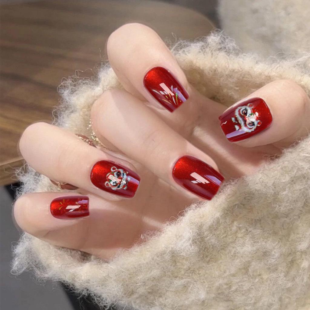 

Festive Red Lion Dance Nail Art Patches 2025