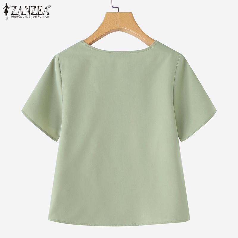 ZANZEA Women Casual Round Neck Solid Color Short Sleeve T-Shirt