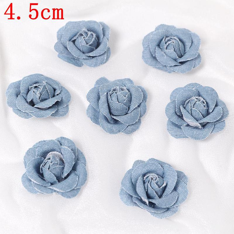 3/5Pcs 3.5/4.5/5/7/7.5CM Denim Artificial Blue Fabric Camellia Flower for Wedding Decor Women Handmade Cloth Corsage Accessory