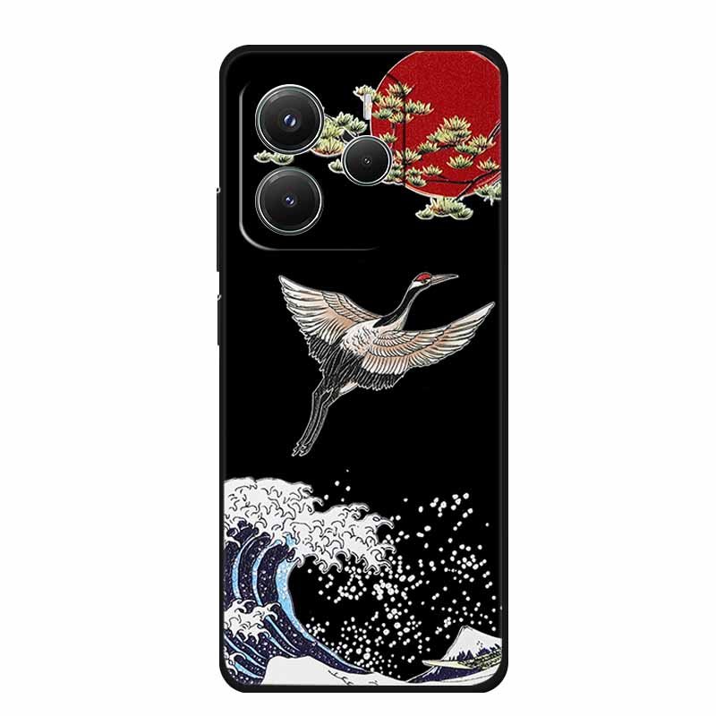 3D Emboss Case For Xiaomi Redmi Note 14 Phone Case Flowers Black Silicone Soft Back Cover Coque For Redmi Note 14 5G Global Case