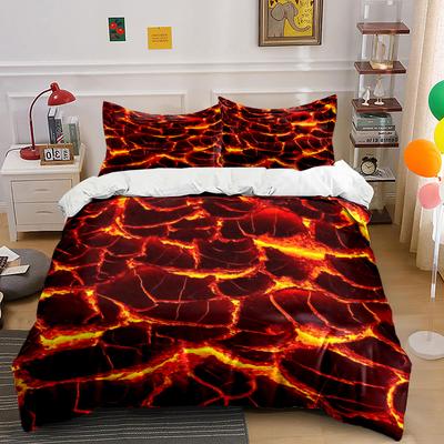 3Pcs Lava Crack Print Bedding Set, Volcano Magma Texture Duvet Cover + 2 Pillowcases, Soft Polyester For Teens Bedroom, Gifts