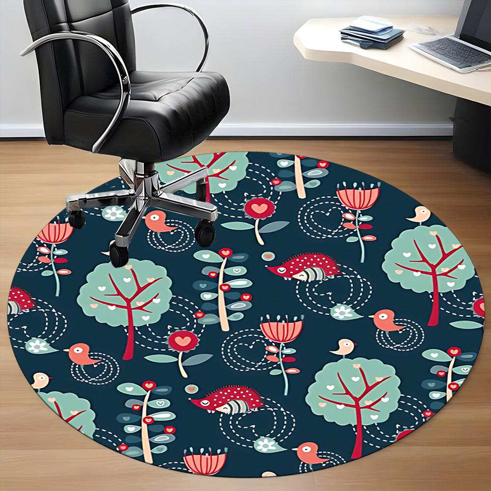 1pc Forest Creatures Office Round Area Rug, Under Office Chairs Bedroom Living Room Home Decor, Room Deco
