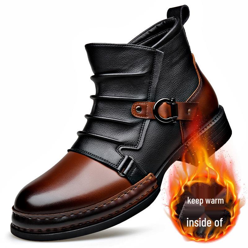 Men's Autumn Retro British Style Martin Boots with Side Zipper and Plush Lining - Short Chelsea Motorcycle Boots