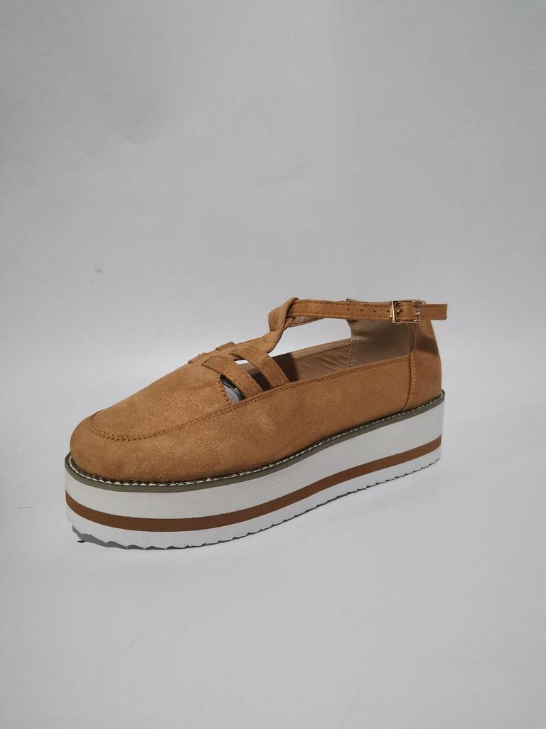 Summer 2021 Round Toe Platform Sole Color Block Hollow Buckle Women's Casual Loafers