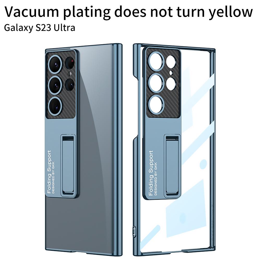 High Grade For Samsung Galaxy S23 Ultra Case Plating Hard Bracket Transparent Back Cover