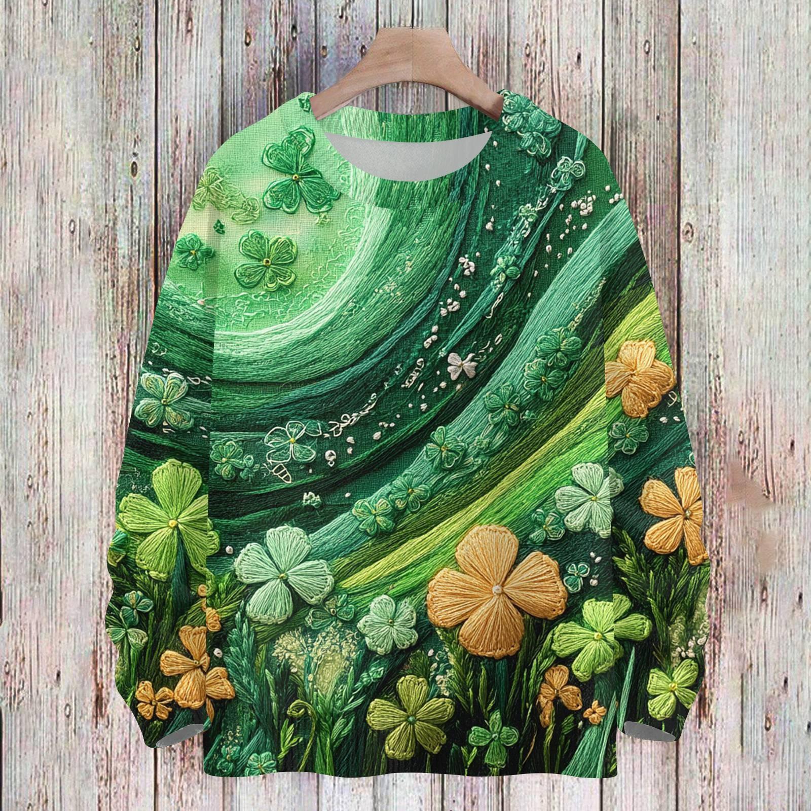 

улица. Свитшоты ко Дню Святого Патрика для женщин Вязаный свитер Милая рубашка Осенний круглый вырез Пуловер с меховым воротником Топы XL жёлтый