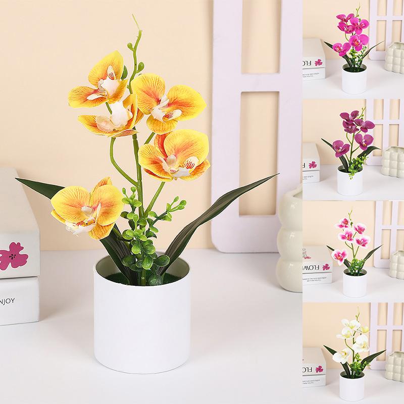 Plastic Bonsai Desktop Ornament Artificial Flower No-fading Butterfly Orchid Multicolor White Flowerpot Fake Butterfly Flower