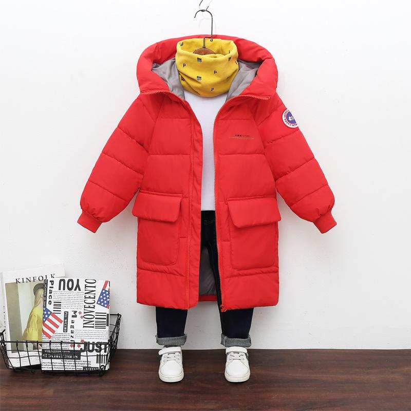 Winter Kids' Mid-Length Hooded Cotton Jacket - Korean Style, Thick and Cozy for Boys and Girls