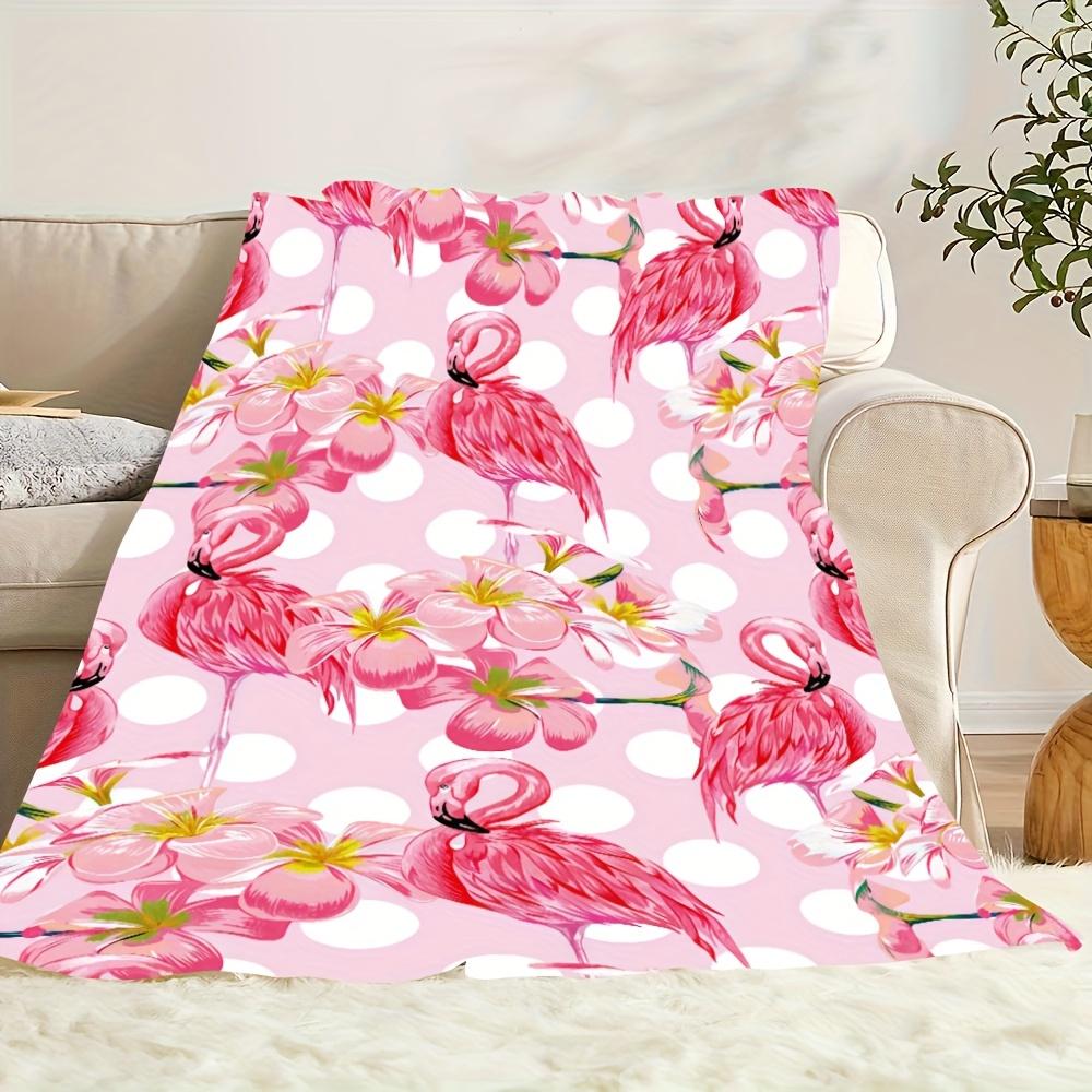 [1pc Flamingo Plush Blanket] 1pc Pink Passionate Flamingo Romantic Powder Flower Pattern Plush Blanket | Soft, Warm & Fashionabl
