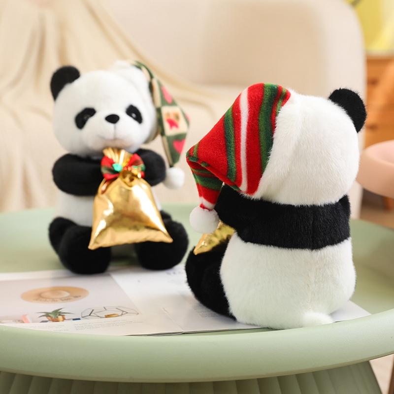 25cm Giant Christmas Panda Plush Toys Soft Pillow Cartoon Animal Bear Stuffed Baby Doll Classic Kids Birthday Christmas Gifts