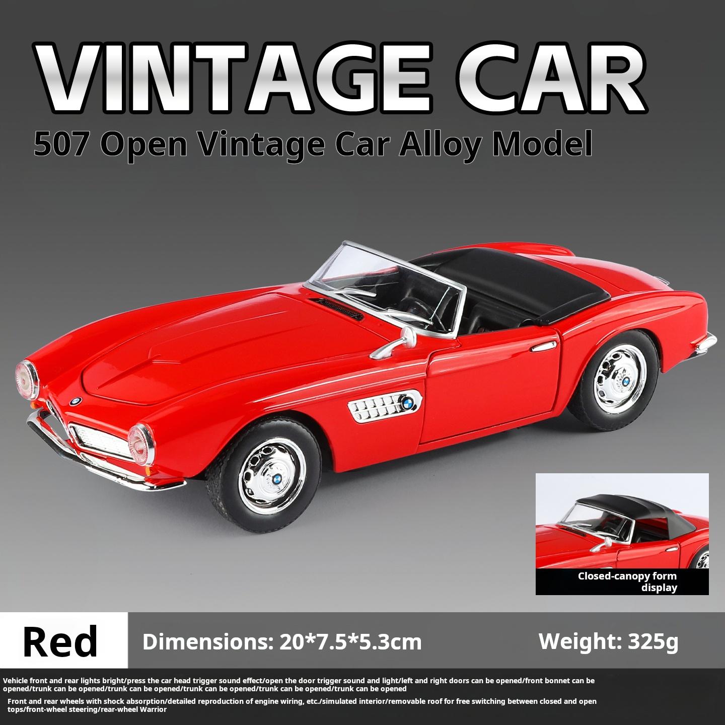

1:24 BMW 507 Classic Vintage Car Model Simulation Alloy Sports Car Model with Light & Sound Function Collectible Decoration червоний
