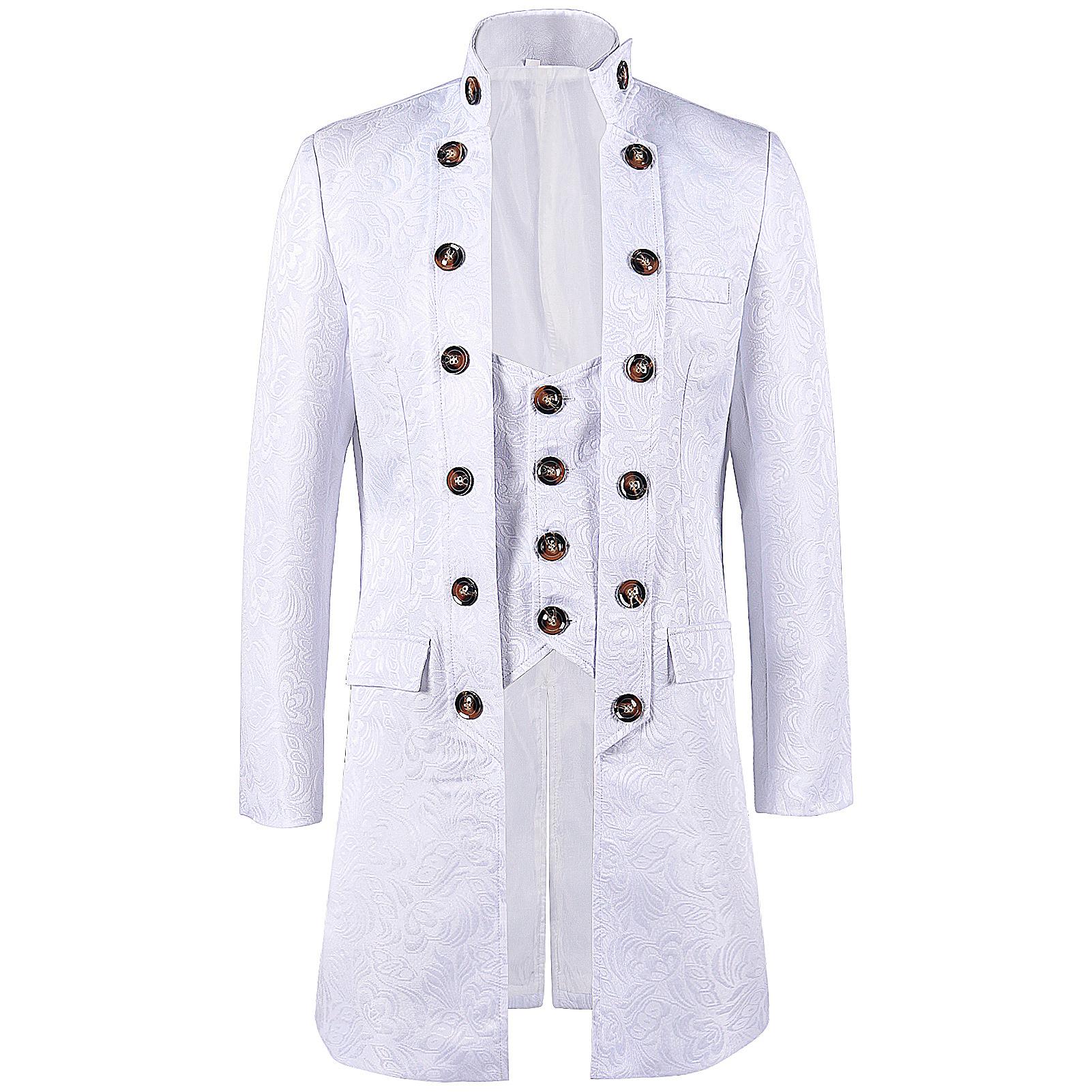 

Мужской стимпанк готический фрак тренчкот средневековая рождественская винтажная одежда Виктория униформа костюм на Хэллоуин смокинг XXXL белый