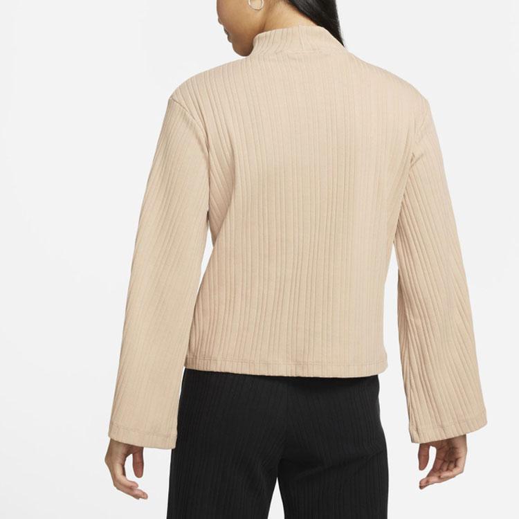 Nike Ribbed Knit High Neck Long Sleeve T-Shirt Women Tops Maize DM6400-200