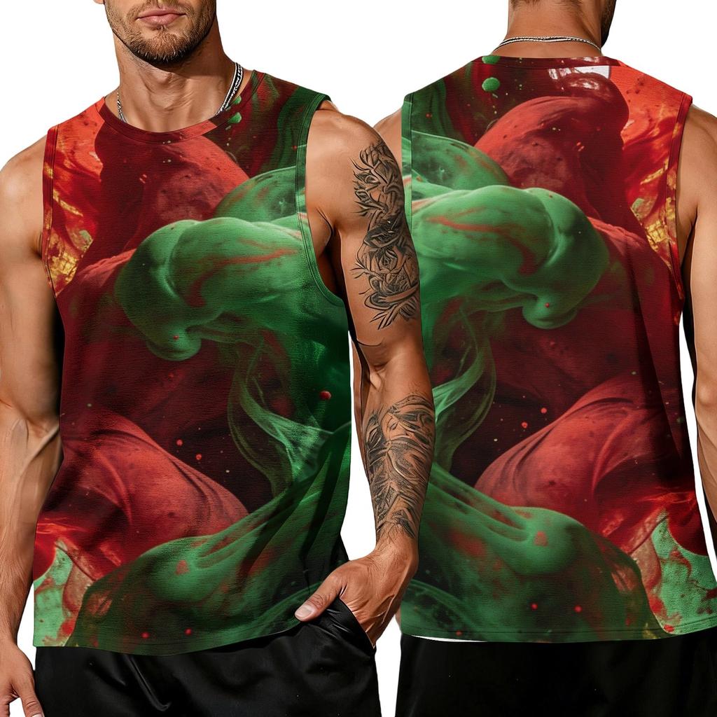 Herren Ärmelloses Tanktop Lässig Trendig Farbspritzer-Print Atmungsaktiv Sportliches Muskelshirt Leichtes Sommer-Trainingsweste