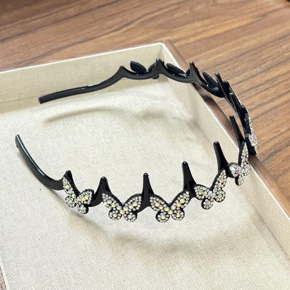 Mit rutschfesten Clips Schmetterlingsclip Stirnband Silberne wellige Stirnbänder Kristall-Stirnband für Damen