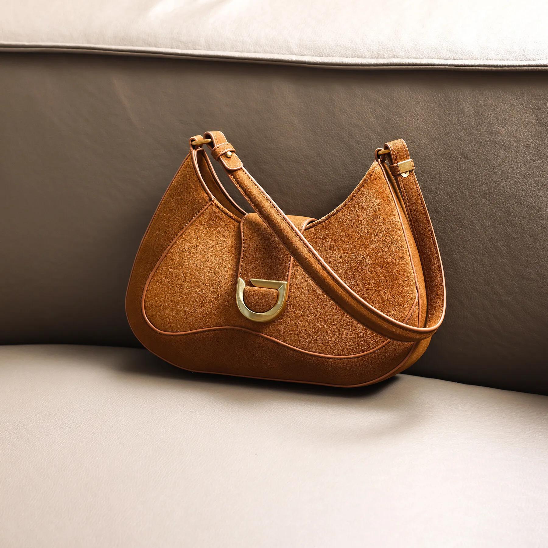 

Сумка через плечо из замши, нишевая, изящная и универсальная сумка через плечо для женщин, коричневые сумки через плечо