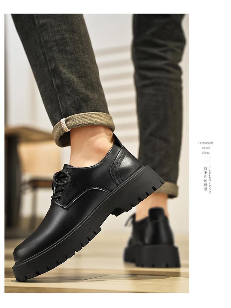 Pánské podzimní 2024 nepromokavé černé kožené společenské boty - korejský styl, na silné podrážce, univerzální kuchařské pracovní boty