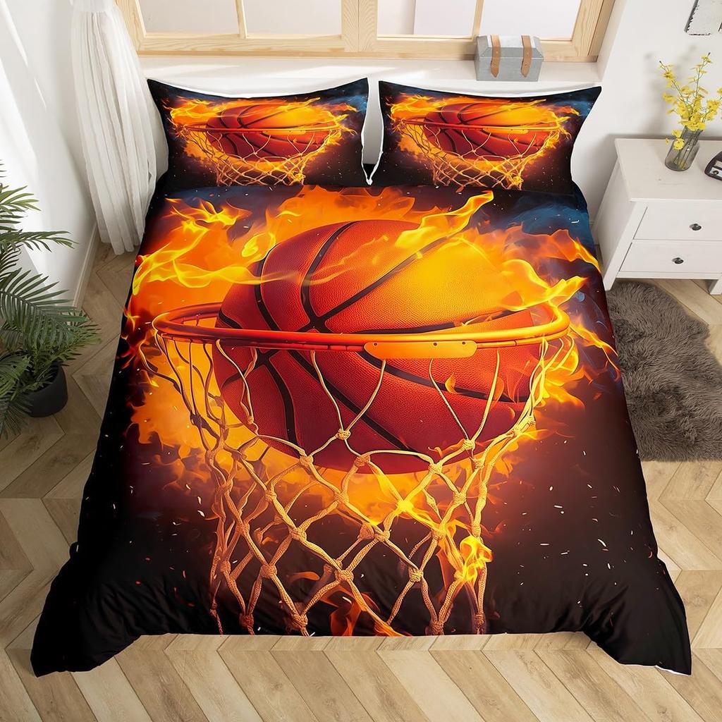 3D Basketball Duvet Cover Sports Game Baseketball Bedding Set Full for Kids Boys Girls Bedroom Decor Baseketball Comforter Cover
