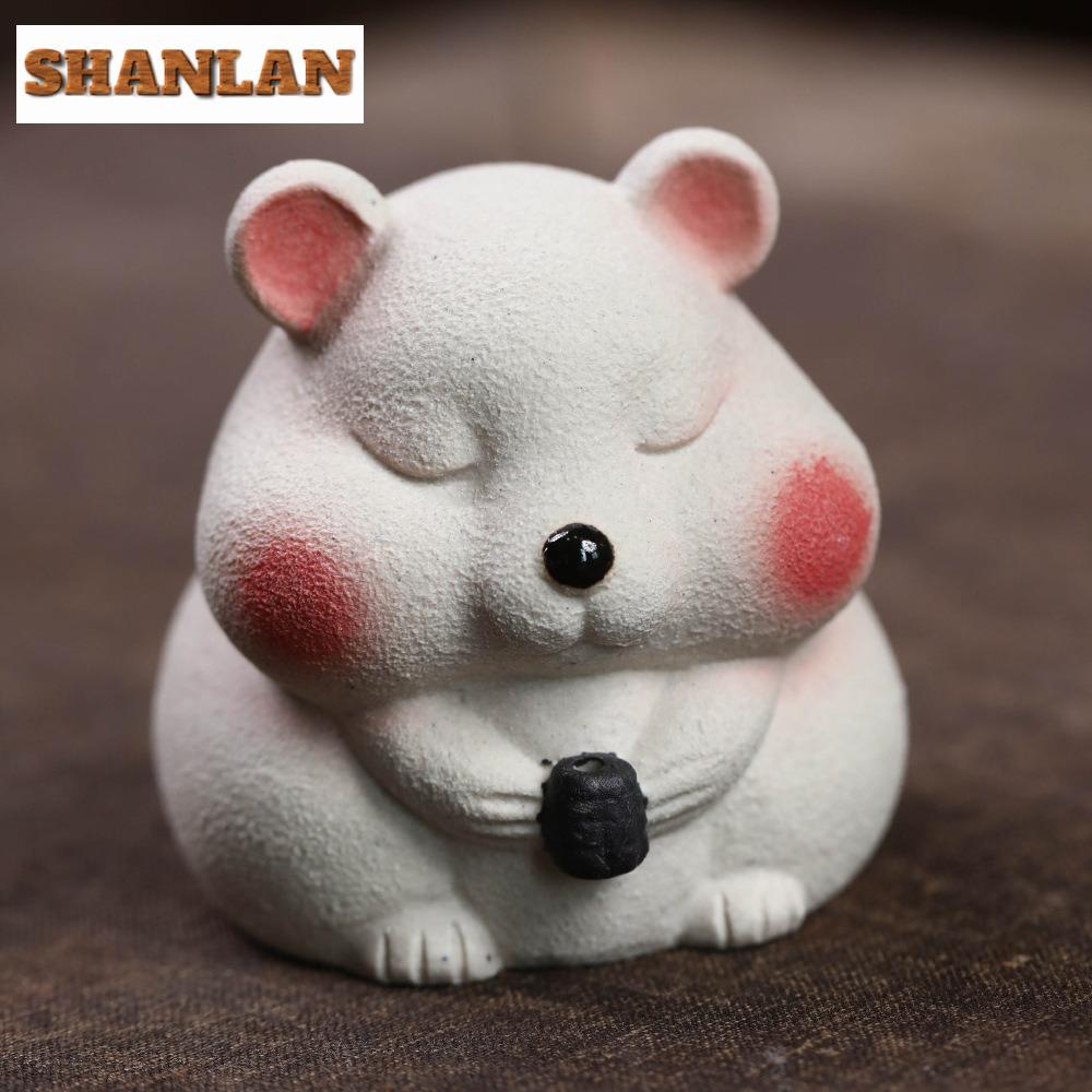 Yixing Zisha Little Fat Mouse Incense Stick Tea Pet Retro Flowerpot Landscaping Tea Figurine Play Toys Tea Statue Ornaments Gift