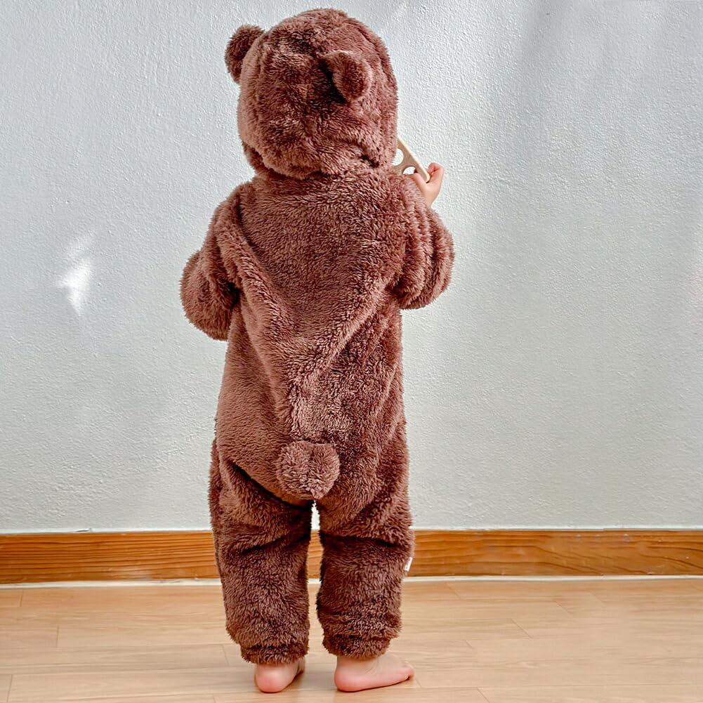 Augelute Kigurumi Fluffy Boa Baby Boys and Size Brown Outerwear, Bear, Coverall, Girls, 60,